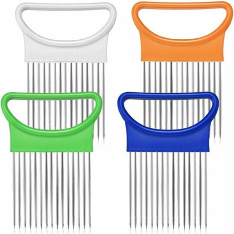 4 Pièces en Acier Inoxydable Oignon Trancheuse Légumes Tomate Titulaire Trancheuse Cutter pour Cuisine Travaill Sécurité Cuisson Outils, 4 Couls (1/5)