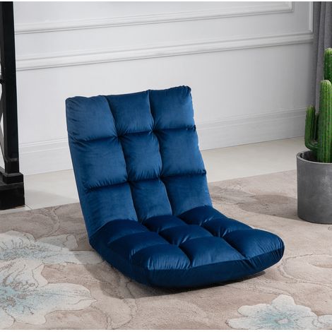 Fauteuil de sol pliable 3-en-1 dossier réglable 13 positions bleu 55 x 71 x 53,5 cm OKWISH (1/5)