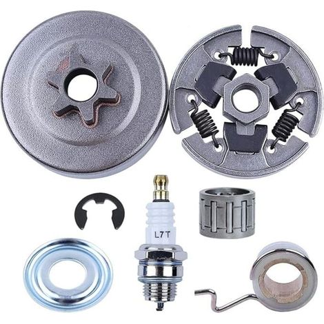 Kit de 3/8" Pignon Embrayage pour Stihl 017 018 MS170 MS180 021 023 025 MS210 MS230 MS250, ADEFOL Pignon + Tambour d'embrayage + Roulement + Vis sans fin + Rondelle + E-Clip + Bougie (1/4)