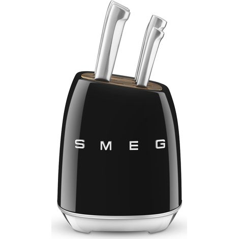 Smeg KBSF02BL Messerblock Schlitzmesserblock Kunststoff, Edelstahl, Holz Schwarz, Chrom, Holz (1/4)