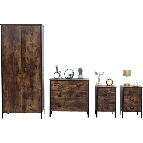 FURNITURE HMD 4 Pieces Bedroom Furniture Sets,Wooden and Metal (1/3)