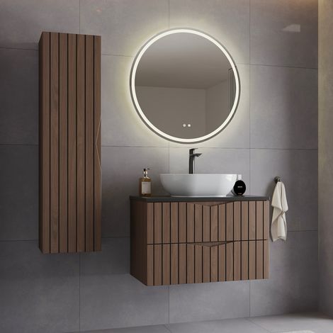 Ensemble meuble simple vasque 80cm et colonne Siena bois et noir (1/5)