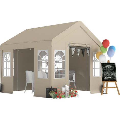 Outsunny 3 x 3 m Party Tent, Outdoor Canopy Tent with Sidewalls, Beige