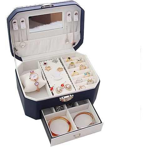 MINKUROW Portagioie Da Donna, Organizzatore Di Gioielli Con Cassetti, Portagioielli In Pelle Pu Di Grande Capacità Con Serratura Con Specchio Per Anelli, Orecchini, Collane (1/5)