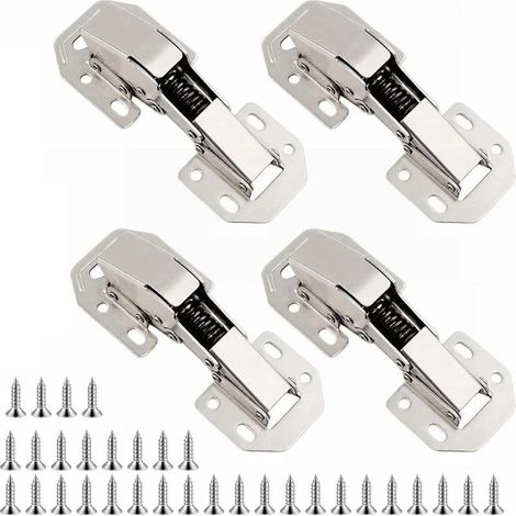 Lot de 4 charnières à visser Softclose à 90° avec amortissement hydraulique - Avec vis - 113 x 43 mm - Pour meubles, porte d'armoire, porte en bois (1/5)