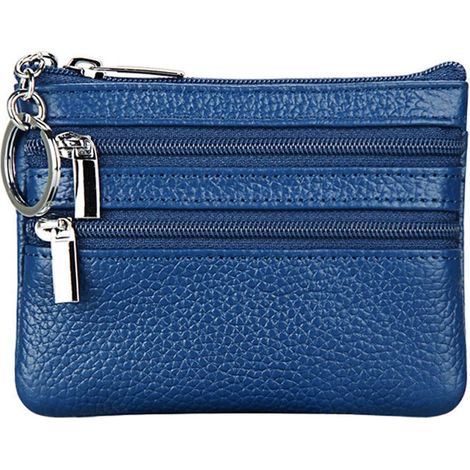 Porte-monnaie court en cuir avec porte-clés (bleu) (1/3)