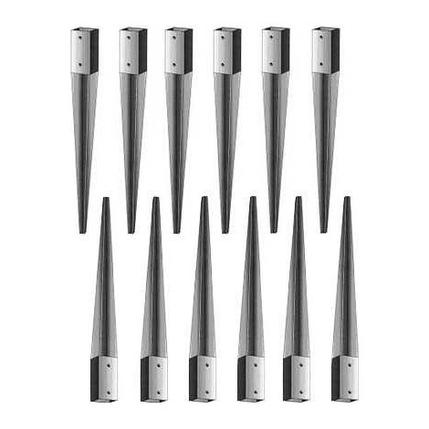 Estexo – Support pied de poteau galvanisé à enfoncer 750 mm – Compatible poteaux 69x69 mm et 70x70 mm – Lot de 12 unités