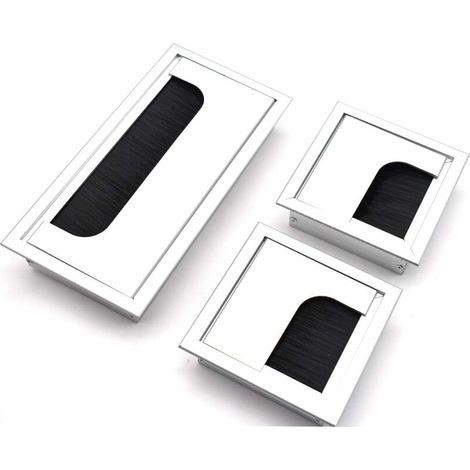 VURAHOME - Câble Passe Couvercle Carrée,Table Encastrer Carrée cable Aluminium Argent Anodisé Fil Bureau Organisateur Passage 2Pièces 80 80mm+1Pièce 160 80mm (1/5)