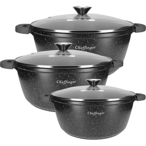 Marmites - Cheffinger - Lot de 3 - Antiadhésif - Antibactérien - 24/28/32cm