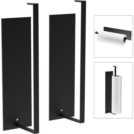 Support Pour Rouleau De Papier - Adhésif Sans Perçage - Pour Salle De Bain Cuisine Balcon - Surface Lisse Seulement - Noir - Lot De 2 (1/5)