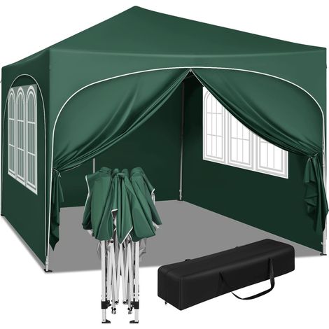 WOLTU Pabellón de Jardín Cenador Plegable Pérgola con Techo Carpa para Exteriores de Tela Oxford 3x3 m con Paredes Laterales Altura Ajustable para Camping y Playa Verde