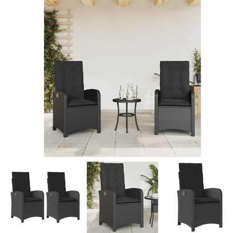 The Living Store Gartensessel mit Kissen 2 Stk. Verstellbar Schwarz Poly Rattan -  Gartenstühle (1/5)