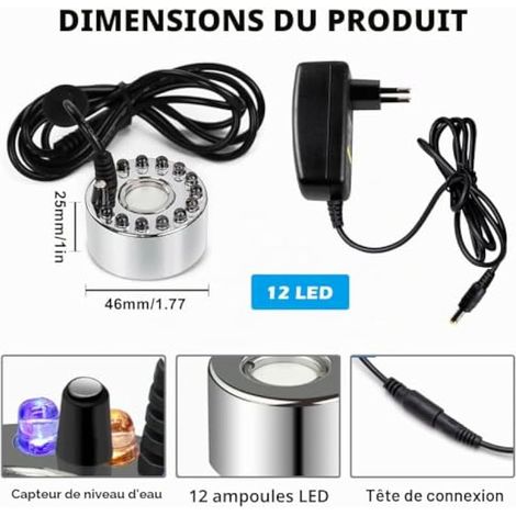Brumisateur à Ultrasons: Brumisateur Ultrason avec 12 LED Lumières Colorées (1/5)