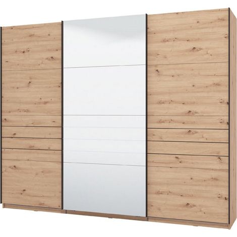Armario Grande Tures, Ropero Dormitorio con Perchero, 2 Estantes, Puertas Corredizas, 267x217h cm Roble Marrón Nodoso
