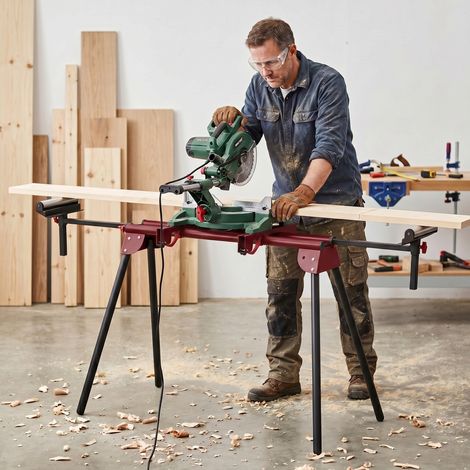 Support universel pour scie à onglets avec roulettes extensibles et bras de support, support de scie portable avec pieds pliables (1/4)