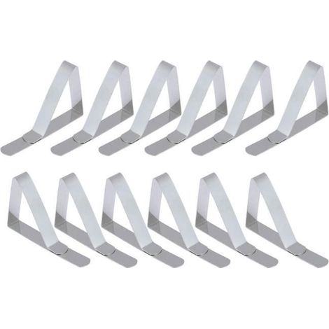 Pinces à Nappe en Inox - Lot de 12 - Argenté - Gris - Lavable (1/4)