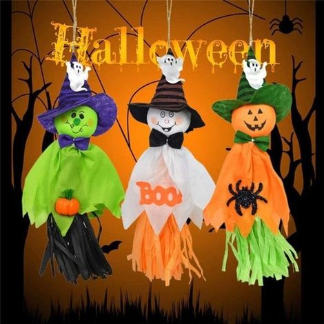 Suspension fantôme Halloween - Pack 6 - Noir - Non-tissé écologique - Gland papier huilé (1/4)