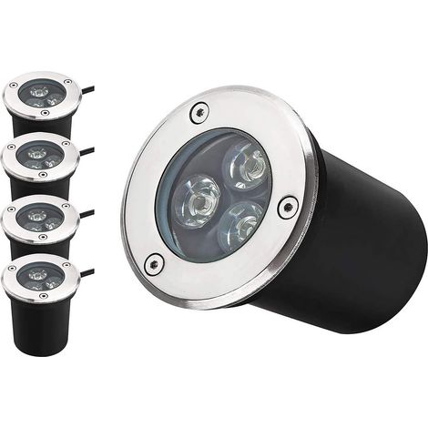 Proyector LED empotrable redondo SPOT de 3W, 230V CA, 270 lúmenes, luz blanca cálida de 45° (3000K) para iluminación exterior de jardines y calles. (1/5)