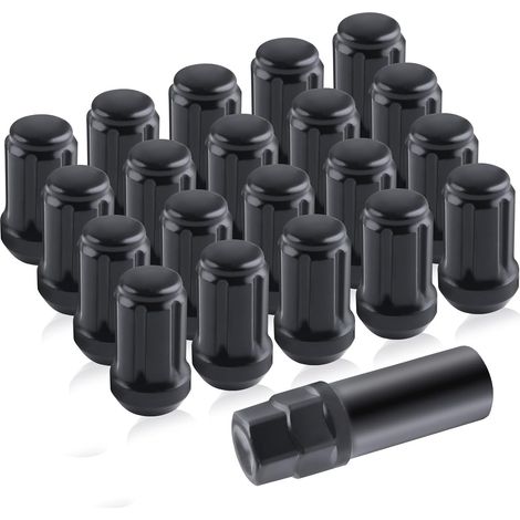 20pc M12x1.5 Lug Muttern-Ersatz für Aftermarket-Rad, 1.38" hoch konischen Sitz 60° schwarz 6 Spline geschlossen Ende Lug Mutter mit Steckschlüssel (1/5)