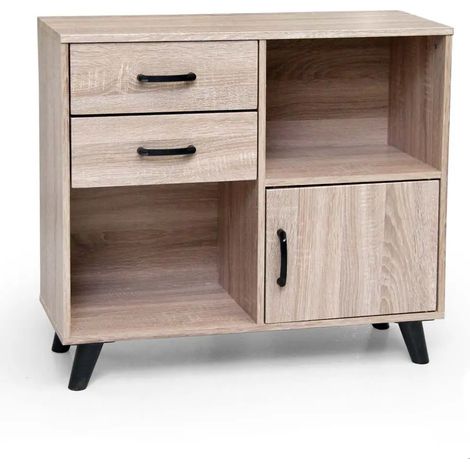 Vielseitiges Sideboard in Eiche natur, 80 x 30 x 70 cm, mit zwei Schubladen und offener Ablage