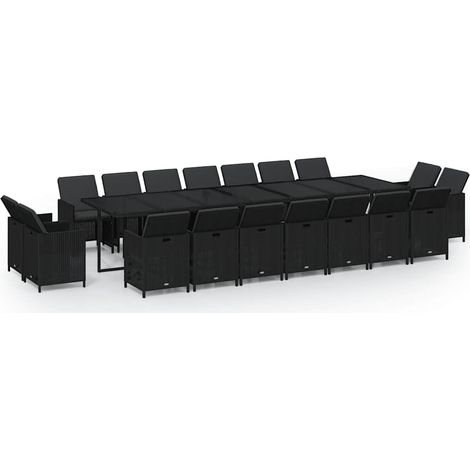 Ensemble à manger de jardin coussins 19 pcs Mobilier de jardin Résine tressée Noir (1/5)