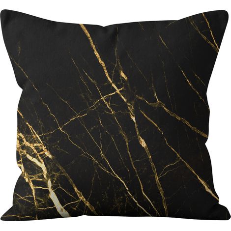 Lot de 4 Taies d'Oreiller Marbre Noir et Or 45x45cm, Housse de Coussin Décorative pour Canapé, Salon, Style Campagne, Set de 4 Coussins (1/5)