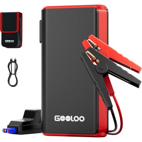 Démarreur 2000 A (jusqu'à 8 L de gaz/6 L diesel) avec charge rapide USB-A, lumière d'urgence LED et pinces métalliques intelligentes, booster de batterie portable 12 V pour voitures, SUV (1/5)