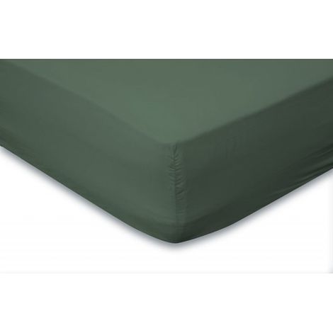 Drap-housse en percale de coton, hauteur d'angle 35 cm - Vert grenat - Drap-housse 140 x 200 cm - Draps-housses - Double (1/3)