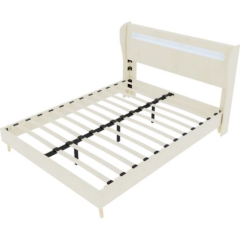 Cama capitoné LED beige 160 x 200 cm con colchón incluido (1/5)