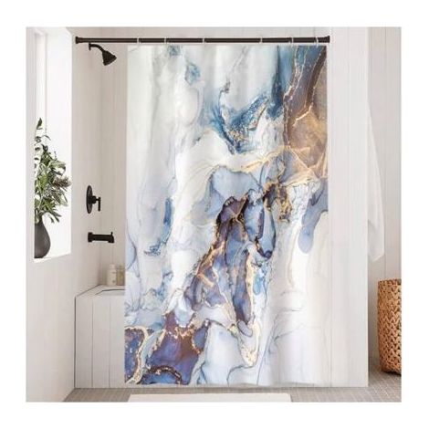 Rideau douche marbre bleu – 150x180 cm – lavable (1/5)