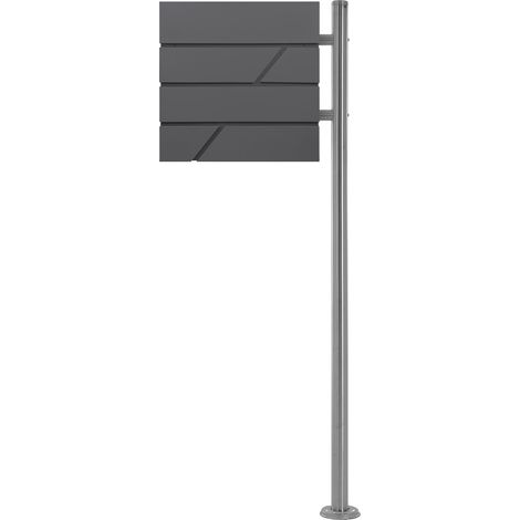 ECD Germany Standbriefkasten mit Zeitungsfach, Briefkasten mit Pfosten, Standfuß freistehend, Briefkastenanlage Briefkastenständer Silber Edelstahl, Postkasten Anthrazit Edelstahl pulverbeschichtet