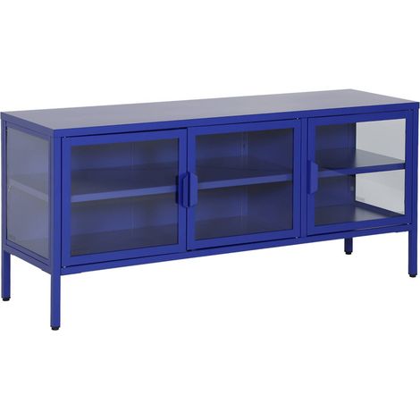 Industrial metal and tempered glass TV stand with 3 doors 120cm Blue 120x35x55 cm - Arkansas (1/5)