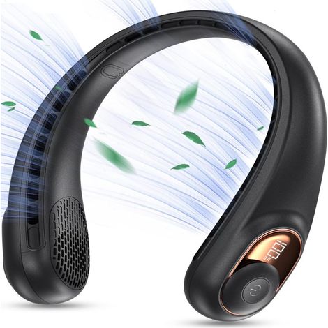 Ventilador compacto portátil sin aspas, recargable por USB, con pantalla digital, ideal para actividades deportivas al aire libre (3600 mAh). (1/5)