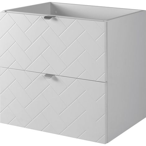 Furnidea - Meuble sous vasque MADIS BLANC 60 cm S - 2 tiroirs, façades motif chevron, design moderne (1/4)