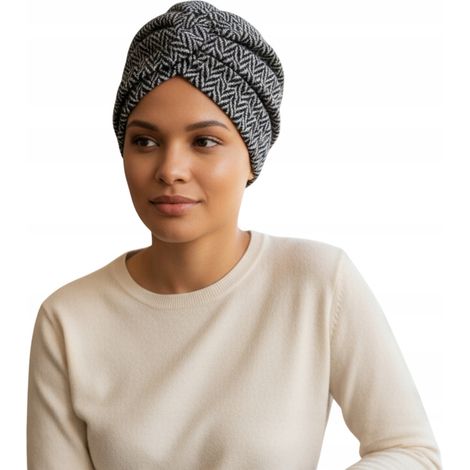 Gorro turbante de punto forrado en espiga para mujer de la marca Elegante Blanca (1/5)