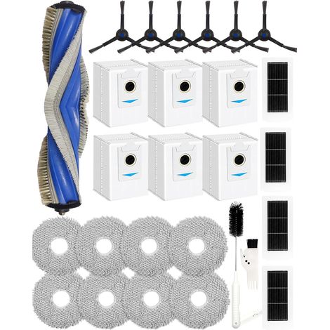Lot de 27 accessoires pour robot aspirateur ECOVACS DEEBOT X5 OMNI, X5 PRO OMNI Pièces de rechange : 1 brosse principale, 6 brosses latérales, 4 filtres HEPA, 6 sacs d'aspirateur, 8 tampons de (1/5)