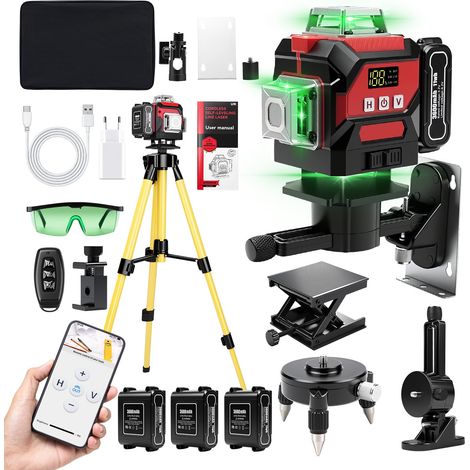 Niveau Laser 360 Autonivelant, 4D 16 lignes vertes Laser à lignes croisées avec trépied, Laser Chantier pour chantier intérieur, 3600 mAh x 3 batteries rechargeables (1/5)