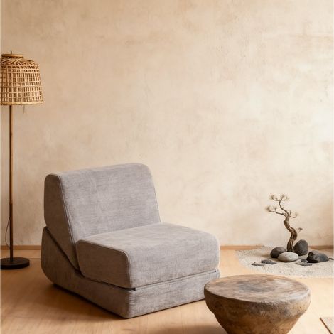 Canapé lit compact gris convertible 3 plis avec chaise longue mousse pour adultes fonction couchage (1/5)