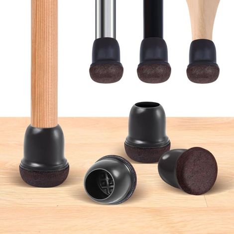 Protection Pied de Chaise, 20-28mm Patins pour Chaises en Silicone avec Feutre épaissi, 32 pièces Noir Patin de Chaise Protections Tampon de Sol, réduire Les Rayures (1/5)