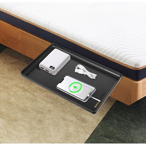 Nachttisch zum Einhängen, Bettrahmen Tablett Nachttischregal Regal, Rechteckig Hochbett Klemm Regal Bett Ablage, für Betten Etagenbetten Kinderzimmer Schlafräume, 32 x 23.3 x 5.3cm (Schwarz) (1/5)