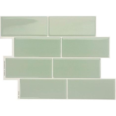 Crédence adhésive pour cuisine et salle de bain, sticker carrelage mural, carreaux verts autocollants, lot de 4 feuilles, 29,4 x 21,3 cm (1/5)