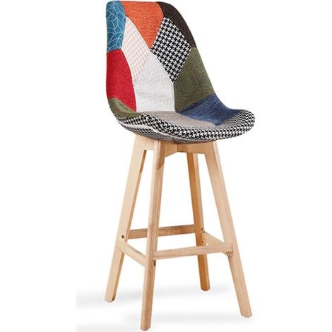 Designetsamaison – Tabouret de bar patchwork 107 cm – Tissu qualité premium – Largeur 49 cm – Profondeur 54 cm – Design original pour cuisine (1/2)
