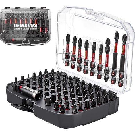 Coffret d’embouts de Tournevis Acier S2 Torx/Phillips/Pozidriv/Plat/Hex Embouts de Vissage, Porte-embout, Adaptateur de Douille Boîte de Rangement Noire (1/5)
