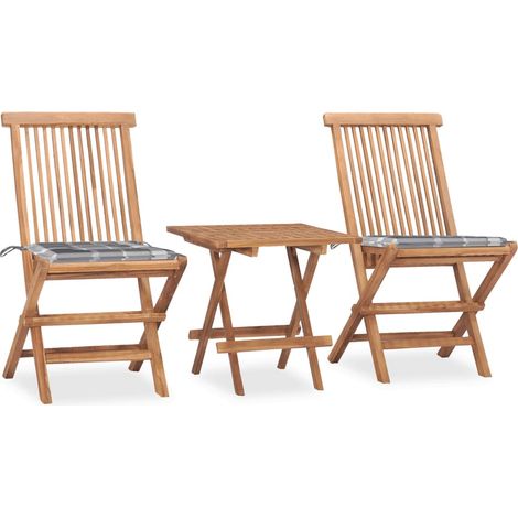 Ensemble à manger d'extérieur pliable avec coussin 3 pcs Teck (1/5)