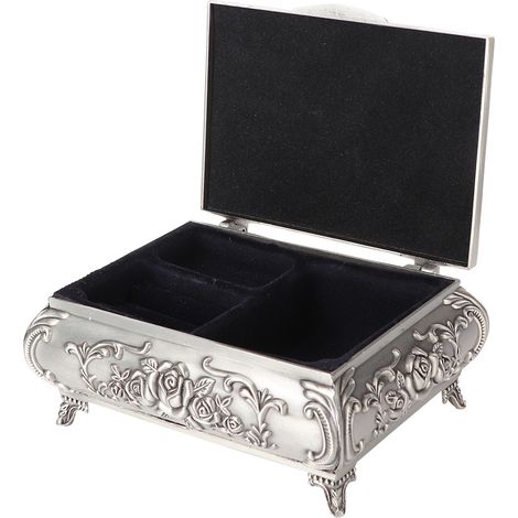 Boîte à bijoux rétro en alliage de zinc, en métal, avec rose sculptée en stéréoscopie (12,5 x 9,5 x 5,5 cm) (1/5)