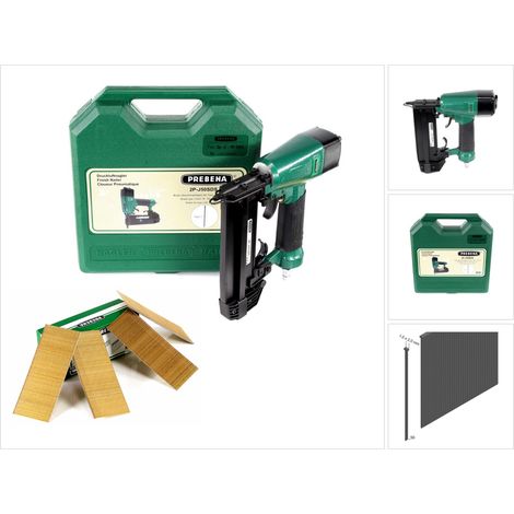 Prebena 2P-J50SDS Clavadora de aire comprimido 5-7 bar en maletín de transporte + Prebena brads 50 mm 4000 piezas - de acero galvanizado, templado (1/5)