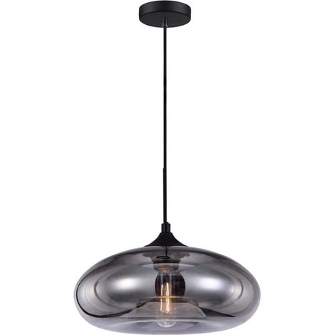 Ineasicer Runde Pendelleuchte aus farbigem Glas im Vintage-Industriestil, Retro-Hängeleuchte für Loft-Bars, E27-Fassung, Kronleuchter für Küche, Esszimmer und Schlafzimmer (Silber) [Energieklasse A+]