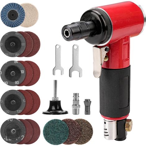 Kit de meuleuse d'angle à air comprimé - Mini meuleuse à air comprimé avec pince de serrage de 6 mm et 3 mm et disques à changement rapide de 17 2" - Petite meuleuse à air comprimé coudée à (1/5)