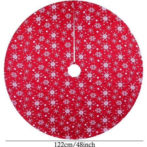 122cm Jupe de Sapin de Rouge Jupe Arbre de Noël avec Motif Flocon de Neige Blanc Tapis de Sapin de Noël Couvre-Pied de Sapin- 48inches (1/4)