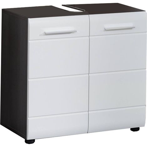 Meuble sous vasque moderne blanc brillant/argent fumé Loreline